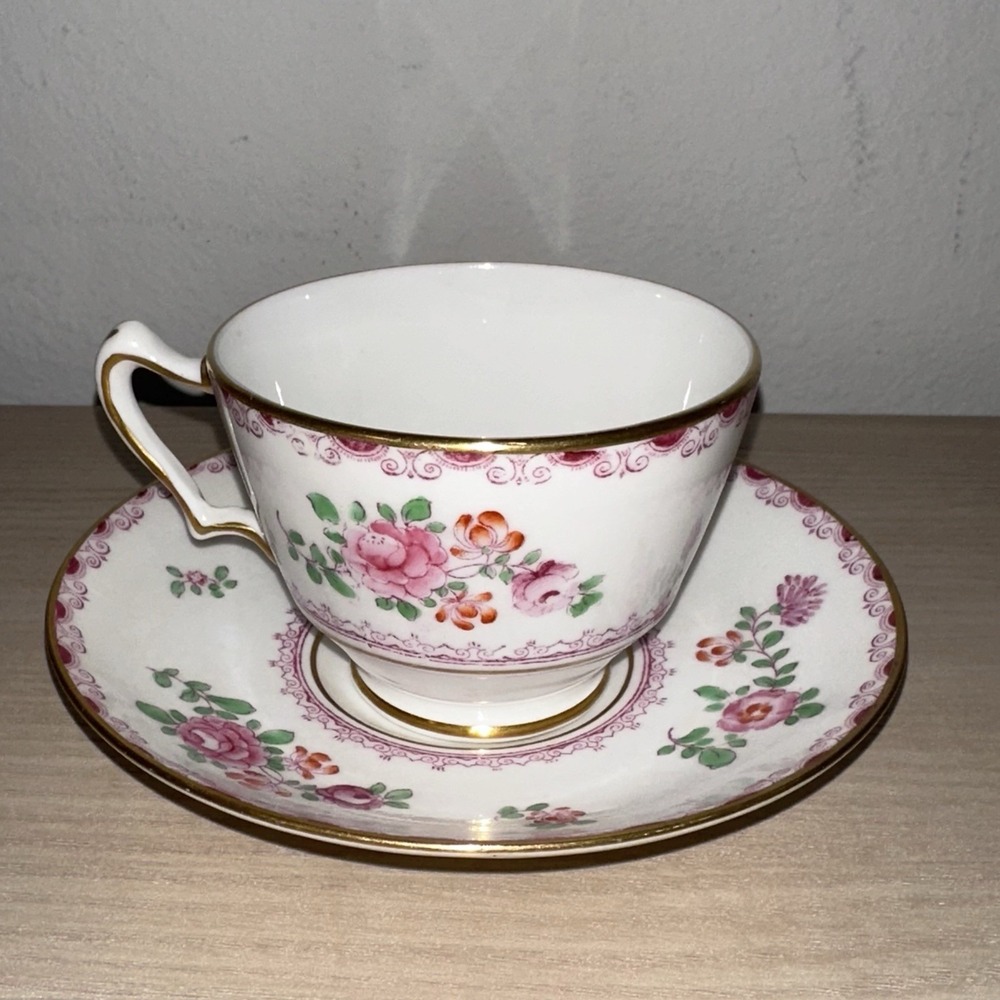 Vintage Crown STAFFORDSHIRE Hand‎ Painted Bone China Tea Cup & Saucer Floral